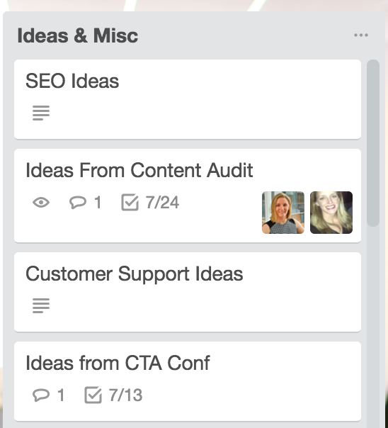 A snapshot of my Trello list.
