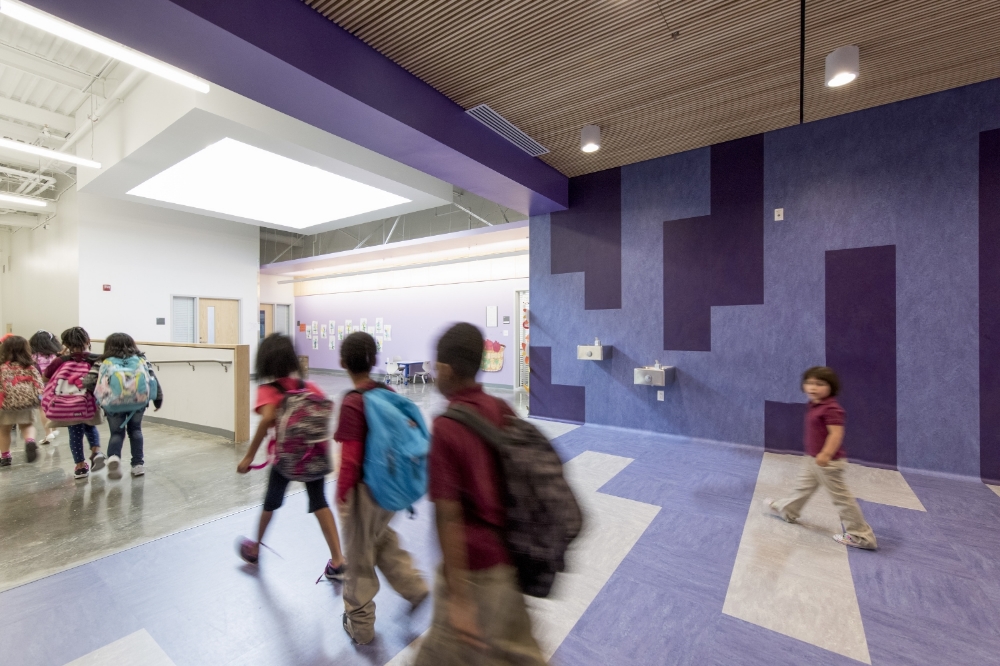 Rooftop monitors provide abundant daylight to the Pre-K common areas.