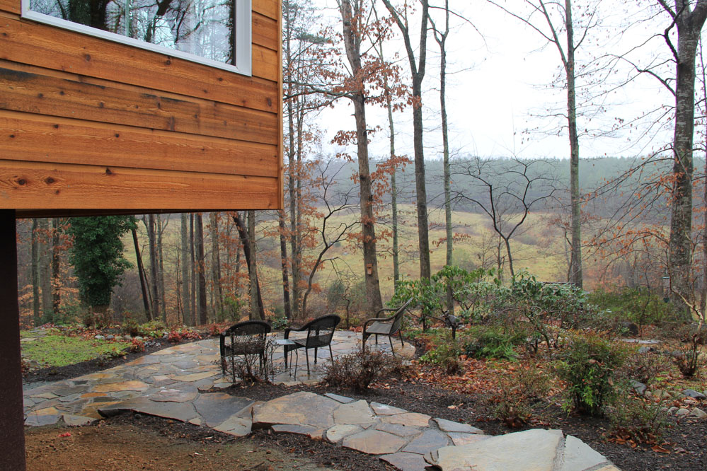Outdoor spaces take advantage of the native landscape and topography. 