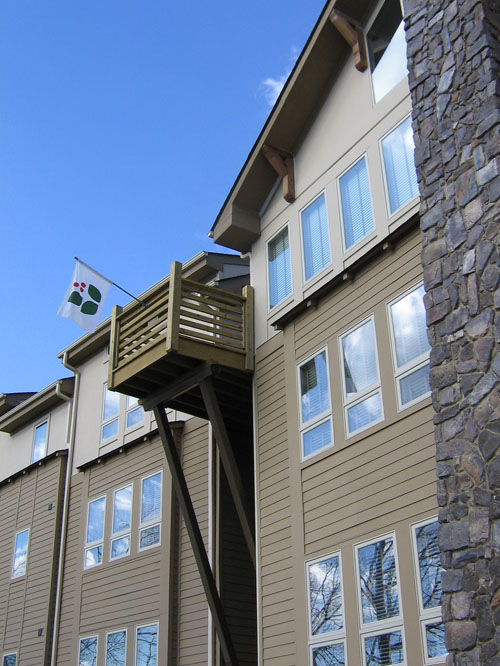 Stone veneer provides a tangible connection to the local physiography. 