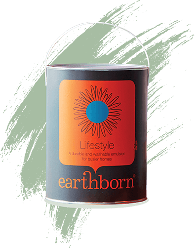 Earthborn Lifestyle Emulsion tin with a brushstroke of paint