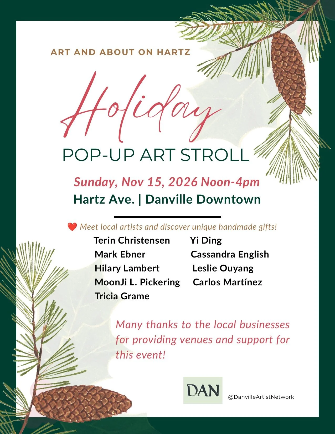Danville Artist Network “Art and About Hartz, A Holiday Stroll”