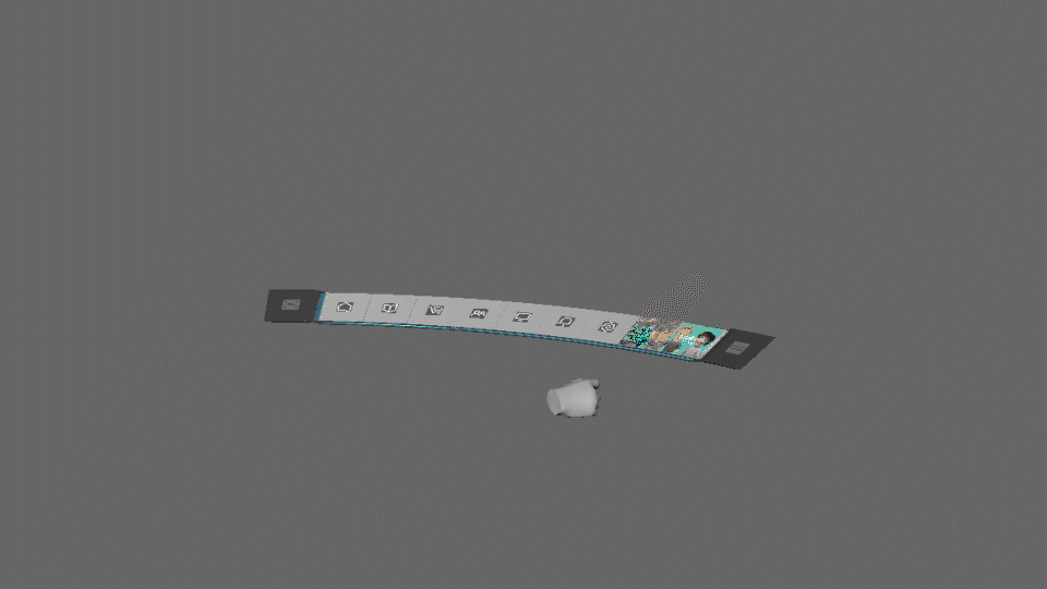 Window on main OS system (curved panel) to extracted mode (non-curved,) to detached mode (curved again.)