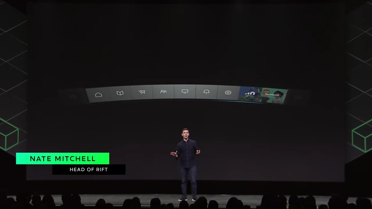 Nate Mitchell, Head of Rift presenting the Oculus Virtual Desktop at OC4 (Oct 2017)