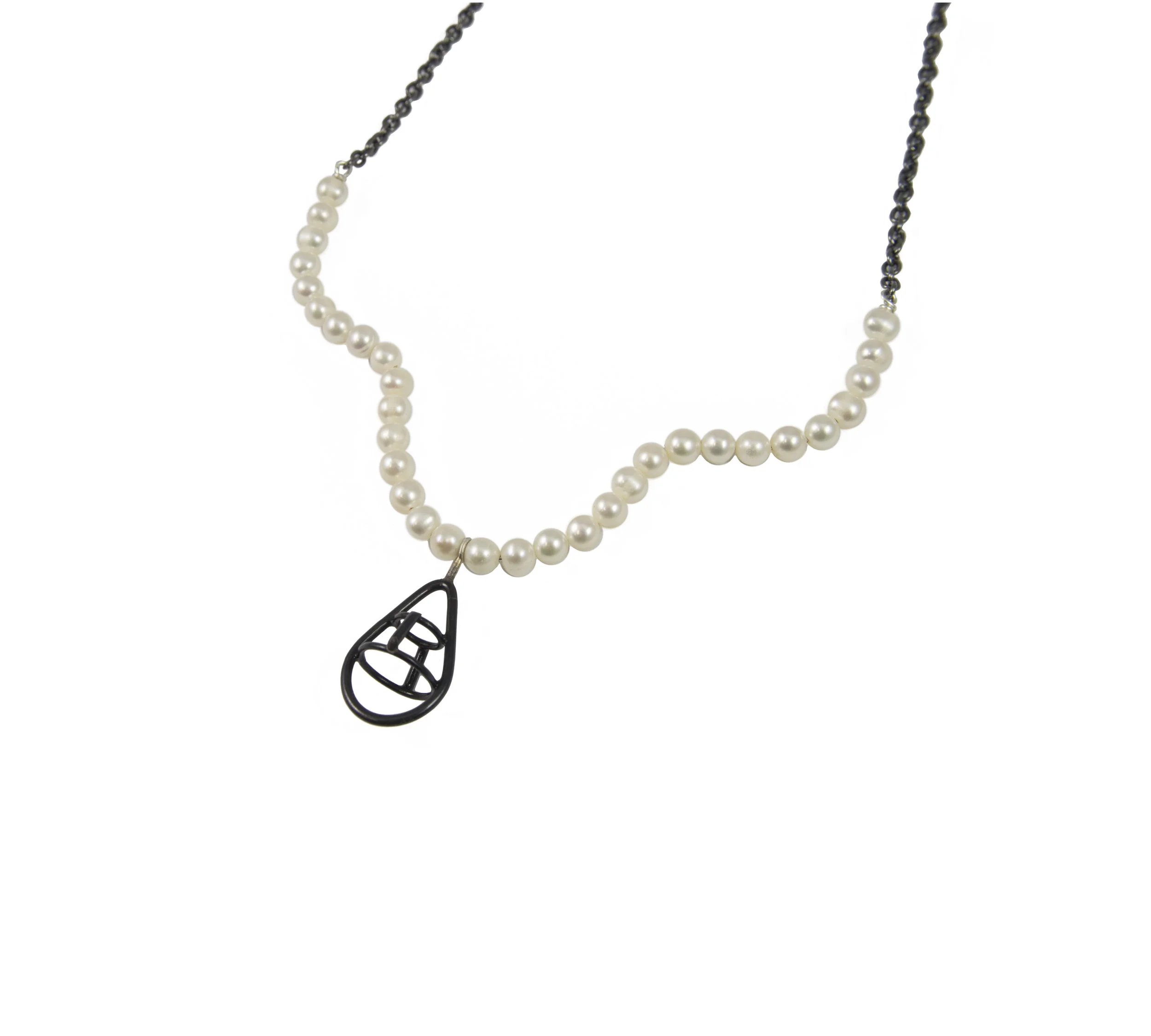 Scalloped Pearl Necklace with Teardrop Charm