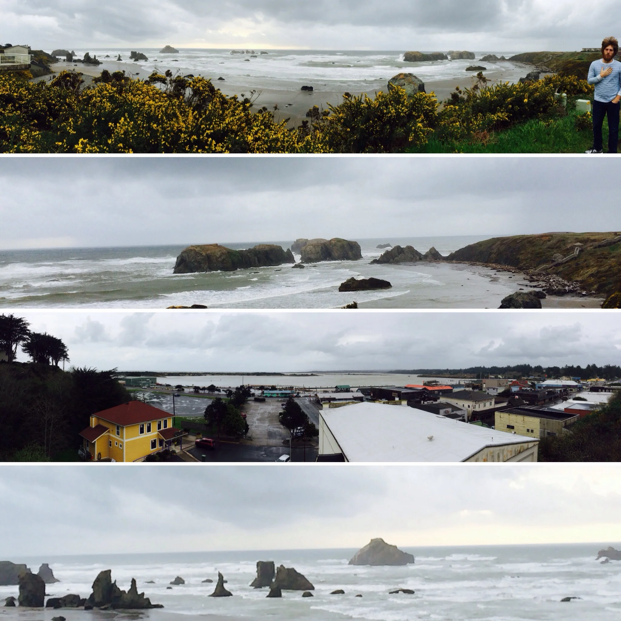 The Oregon coastline. Tommy singing "God Bless America." Classic. - Bandon, OR.