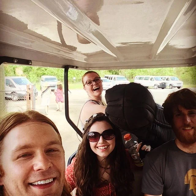 Golf cart selfie! Merlefest does a great job of transporting us and all of our stuff from stage to stage!