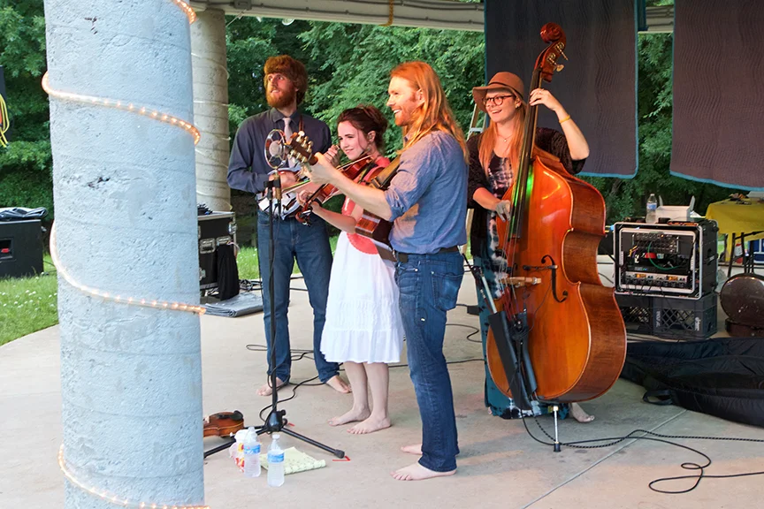Playing some tunes at Meadowmont Gazebo in Chapel Hill, NC. The rain eventually showed up, so we invited everyone to come under the shelter with us!