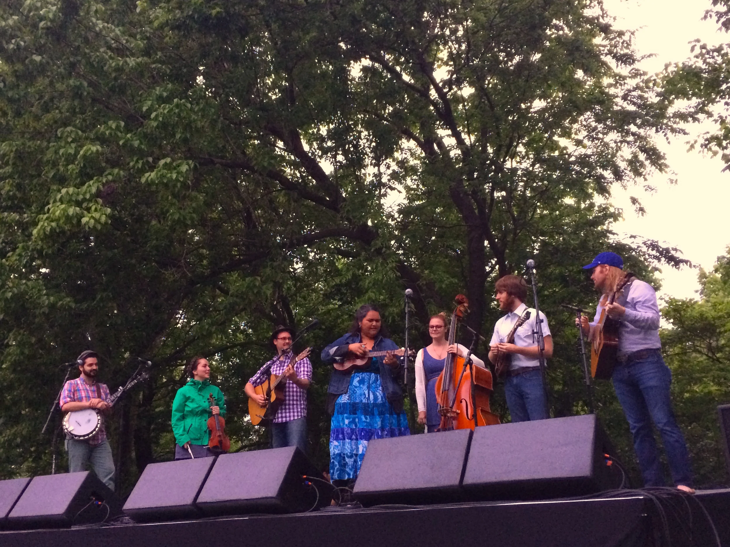 Alex, Katie, and Tommy joined Hawaiian singer Paula Fuga and the group the Okee Dokee Brothers for an impromptu jam onstage at the Trail Mix Concert Series in Fayetteville, AR. Noah took the picture! Hah!