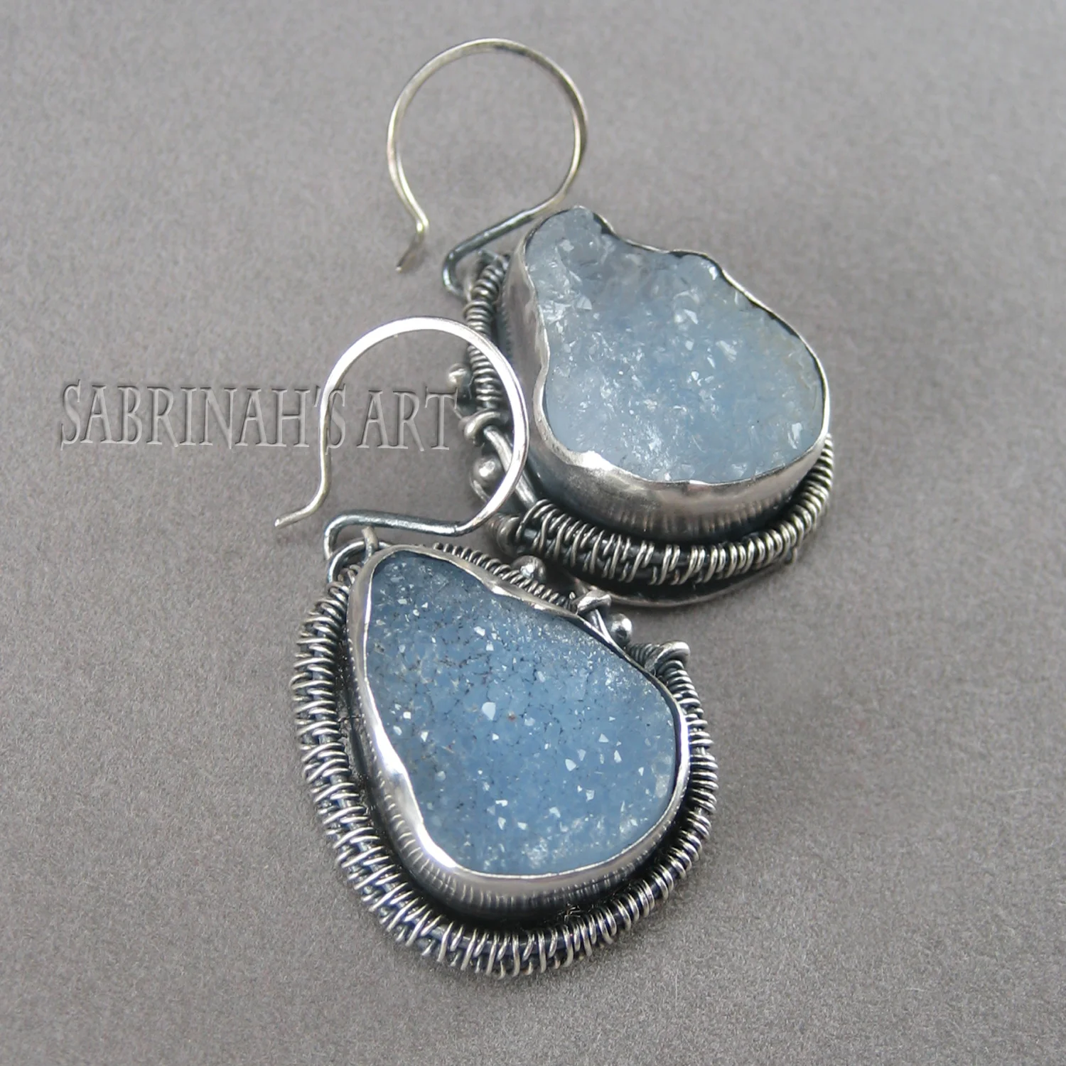 Blue Chalcedony Druzy Earrings