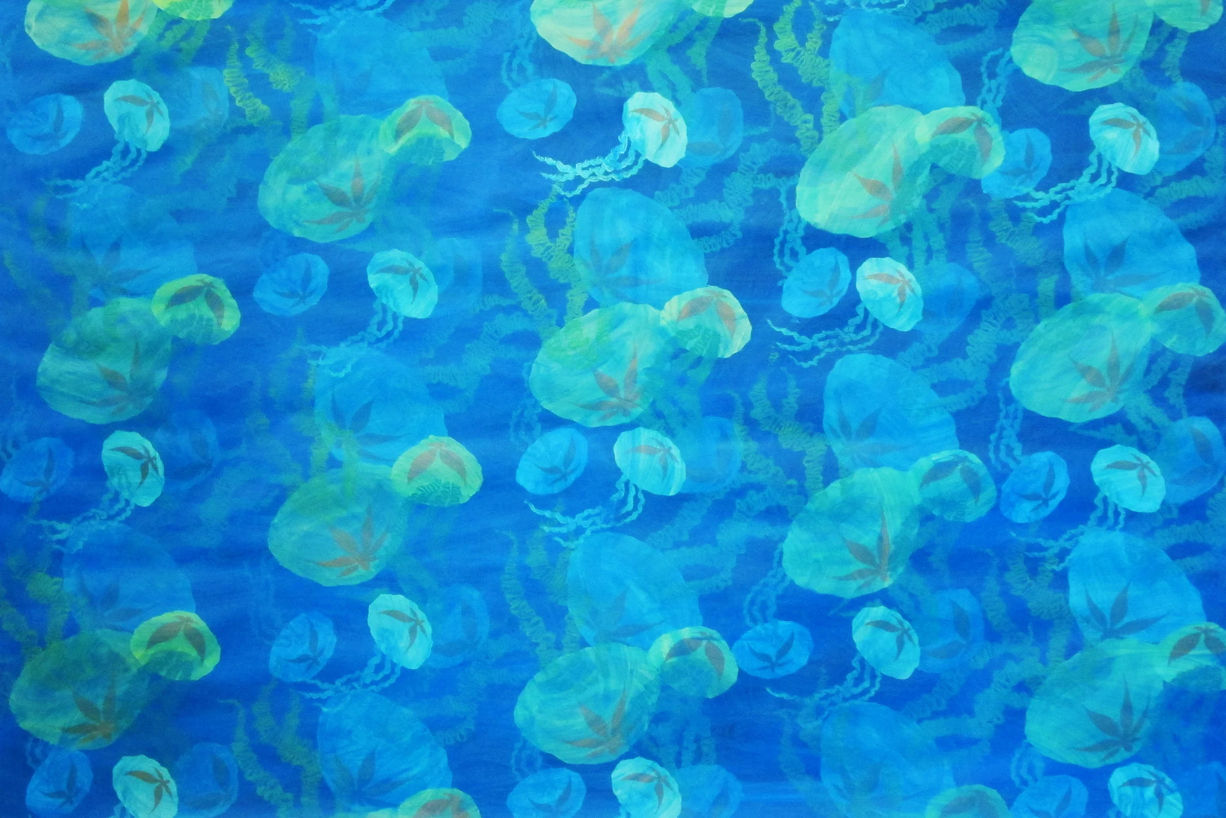 Jellyfish wallpaper. Rubber stamps and stenciled acrylic on paper. 
