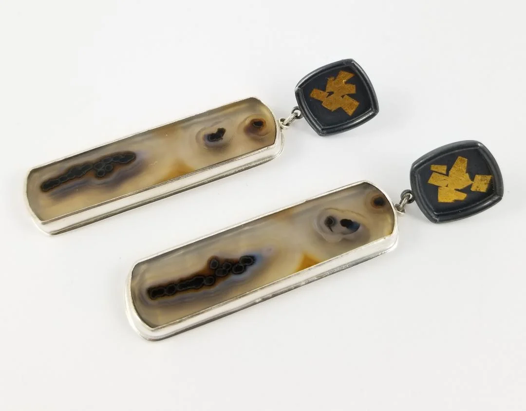 Montana agate spoon earrings.