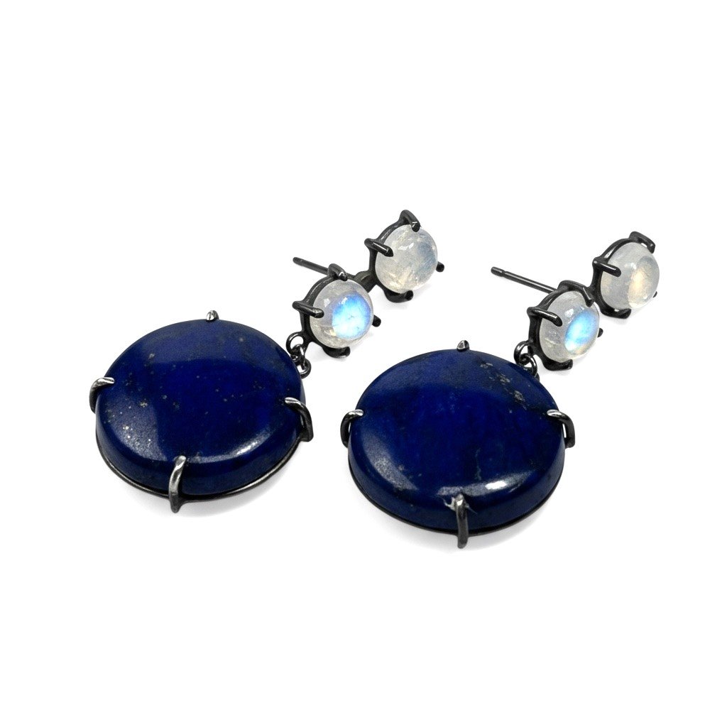 Lapis lazuli and moon stones earrings.