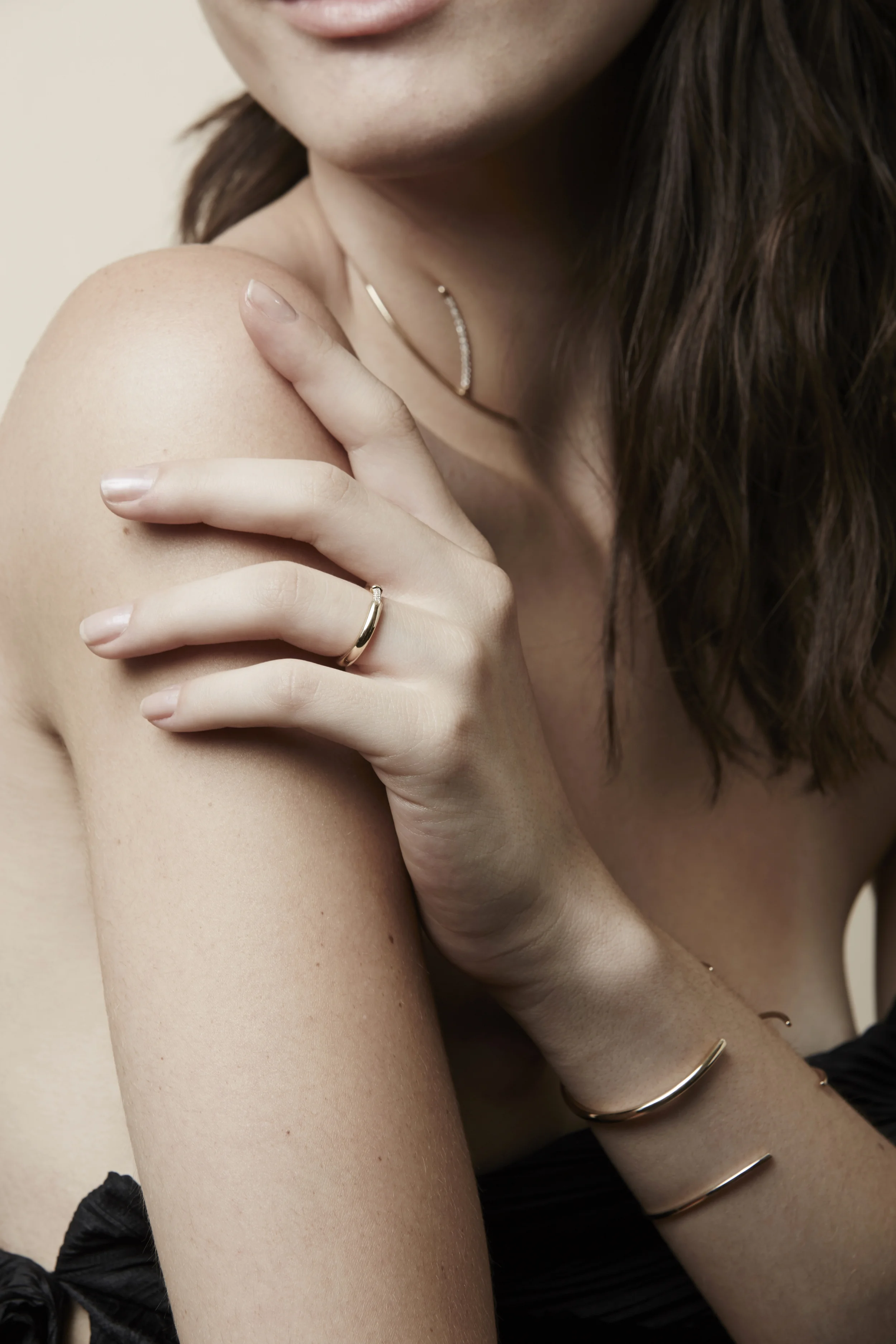 Wishbone Choker , Cerre Pavé Band , Wishbone Cuff / Photography by Helen Eriksson , Styling by Lexi Rose , Model Stefany Basso.