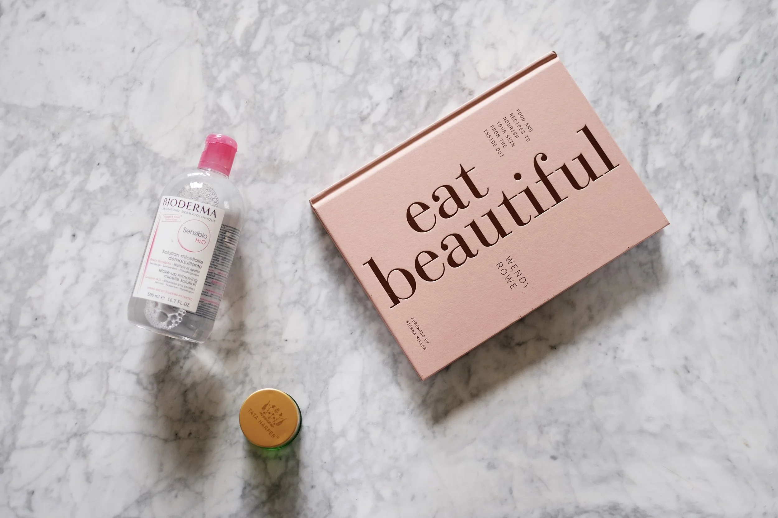 TATA HARPER Resurfacing Mask (More here ) / BIODERMA Cleansing Water (Similar here and here ) / EAT BEAUTIFUL by Wendy Rowe 