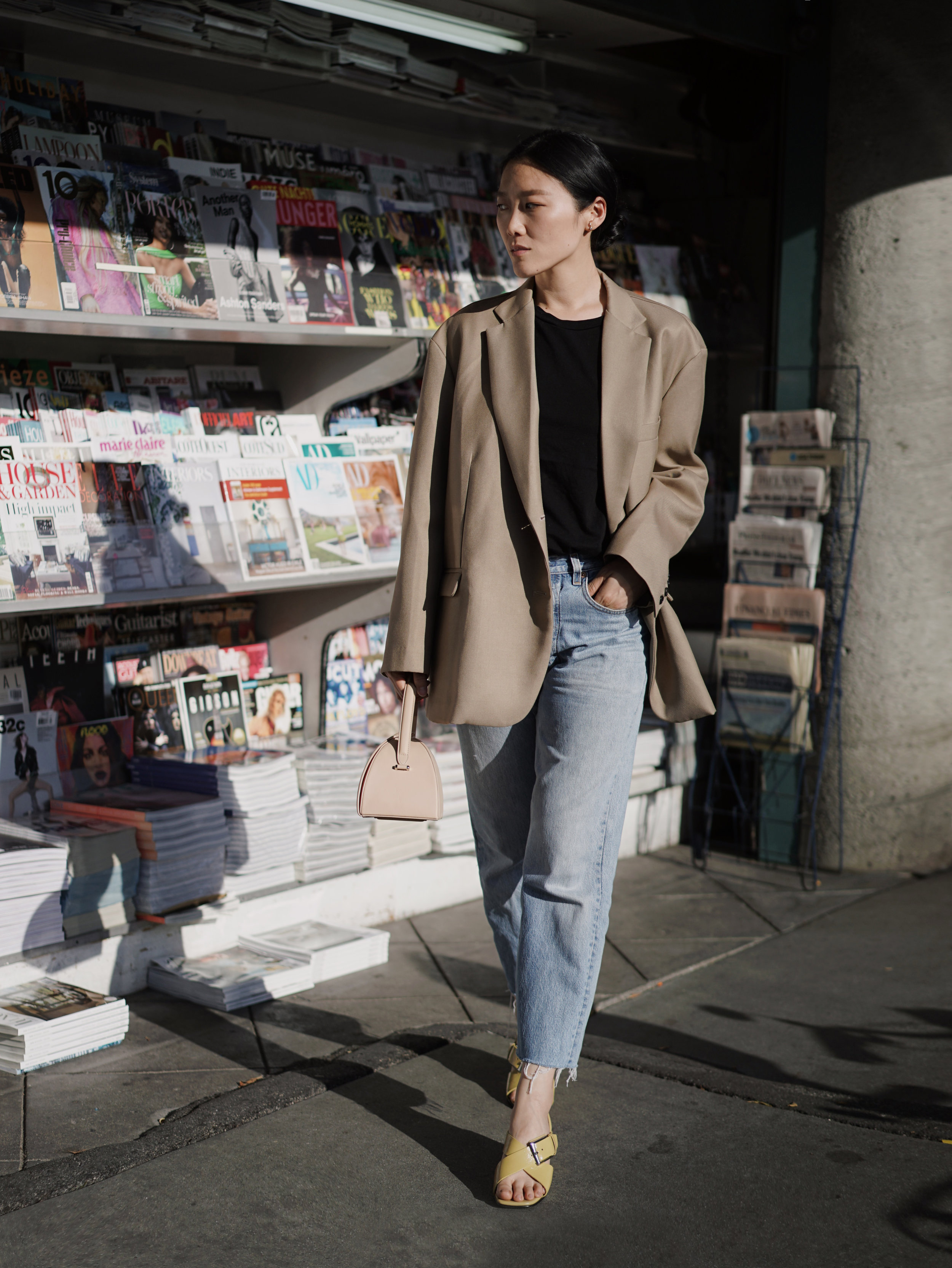 Wear an oversized blazer over anything, and you'll instantly look