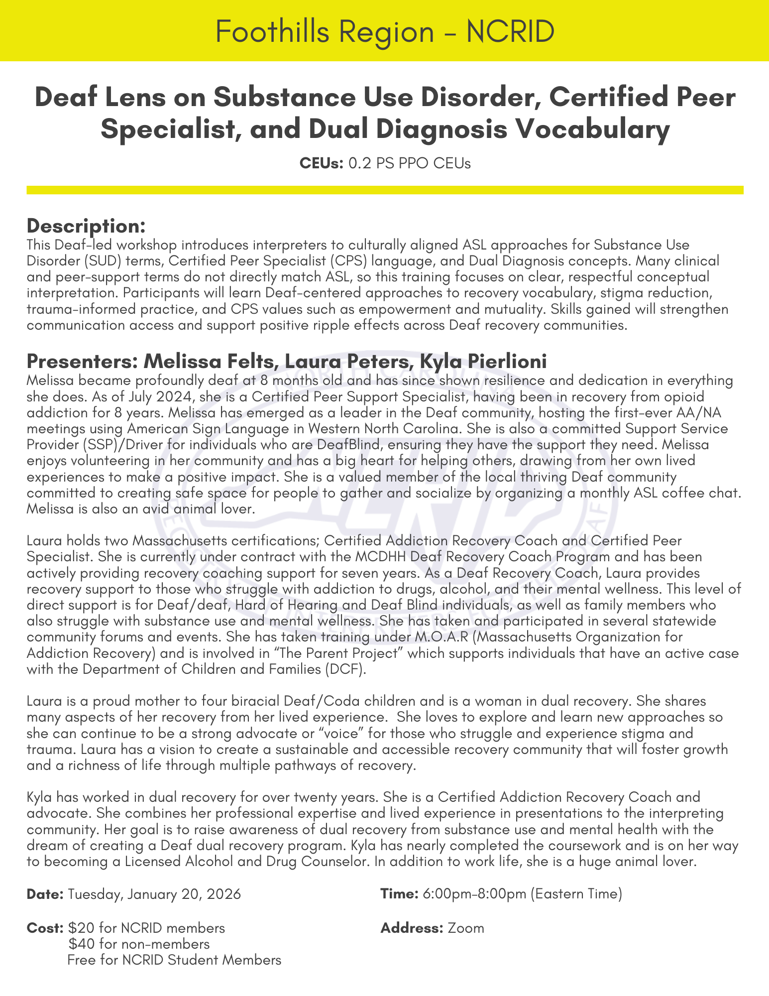 Deaf Lens on Substance Use Disorder, Certified Peer Specialist, and Dual Diagnosis Vocabulary - Foothills Flyer.png