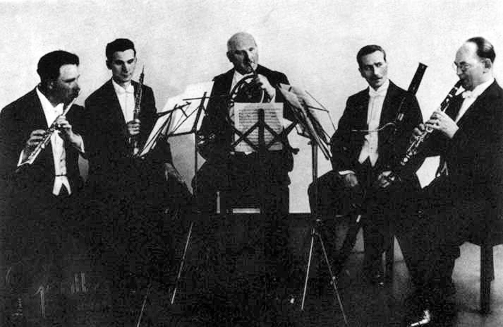 The Gewandhaus Quintet, c. 1933: Carl Bartuzat, Flute; Rudolf Kempe, oboe;Wilhelm Kruger, horn; Gunther Weigelt, bassoon; Willi Schreinicke, clarinet. Kempe and Frehse do not feature on the Hindemith recording. Image supplied by Robert Ostermeyer.