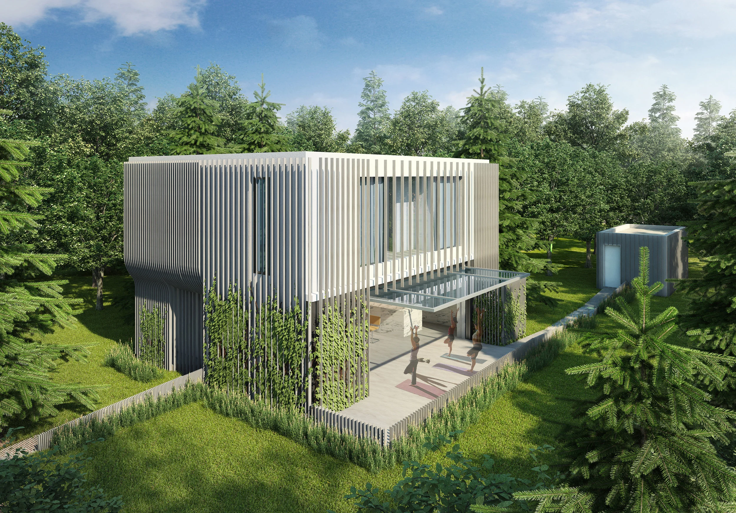 This project is a vacation home on outer Cape, intended to be used by the owners - who are yoga and meditation instructors - for both summer vacations as well as a location to host yoga and meditation retreats.