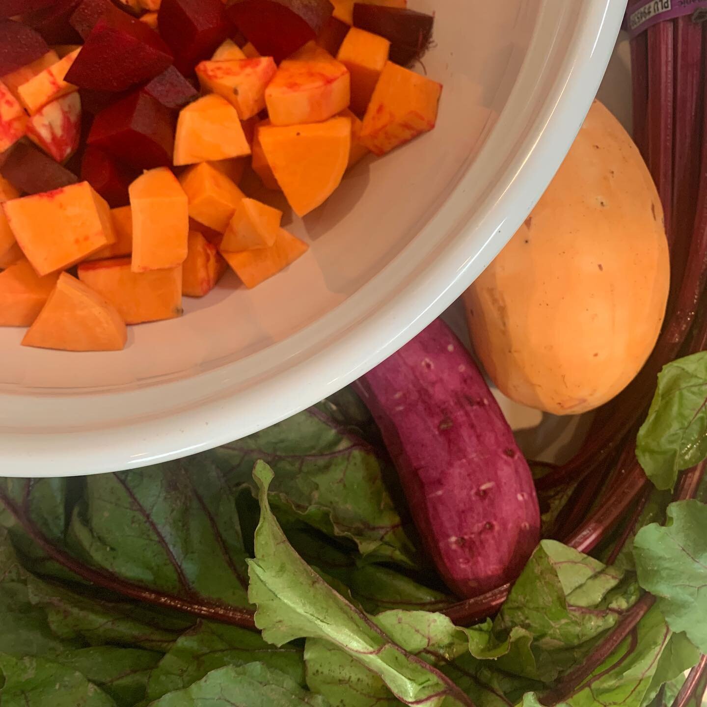 Roasting variety of colourful, nutritious root vegetables today to combine with quinoa and enjoy with arugula and other greens this week. I tossed about 4 cups of chopped raw beets and sweet potatoes with 2 tbsp olive oil, 1 tsp cumin, 1/2 tsp fine s