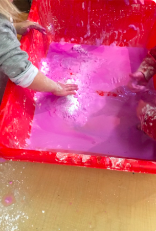  Exploring the word experiment. An experiment is when you have a question, you try it out, and then find out! Today, we wondered what would happen if we mixed water, purple water color, baking soda, corn starch, and salt. A few responses included:&nb