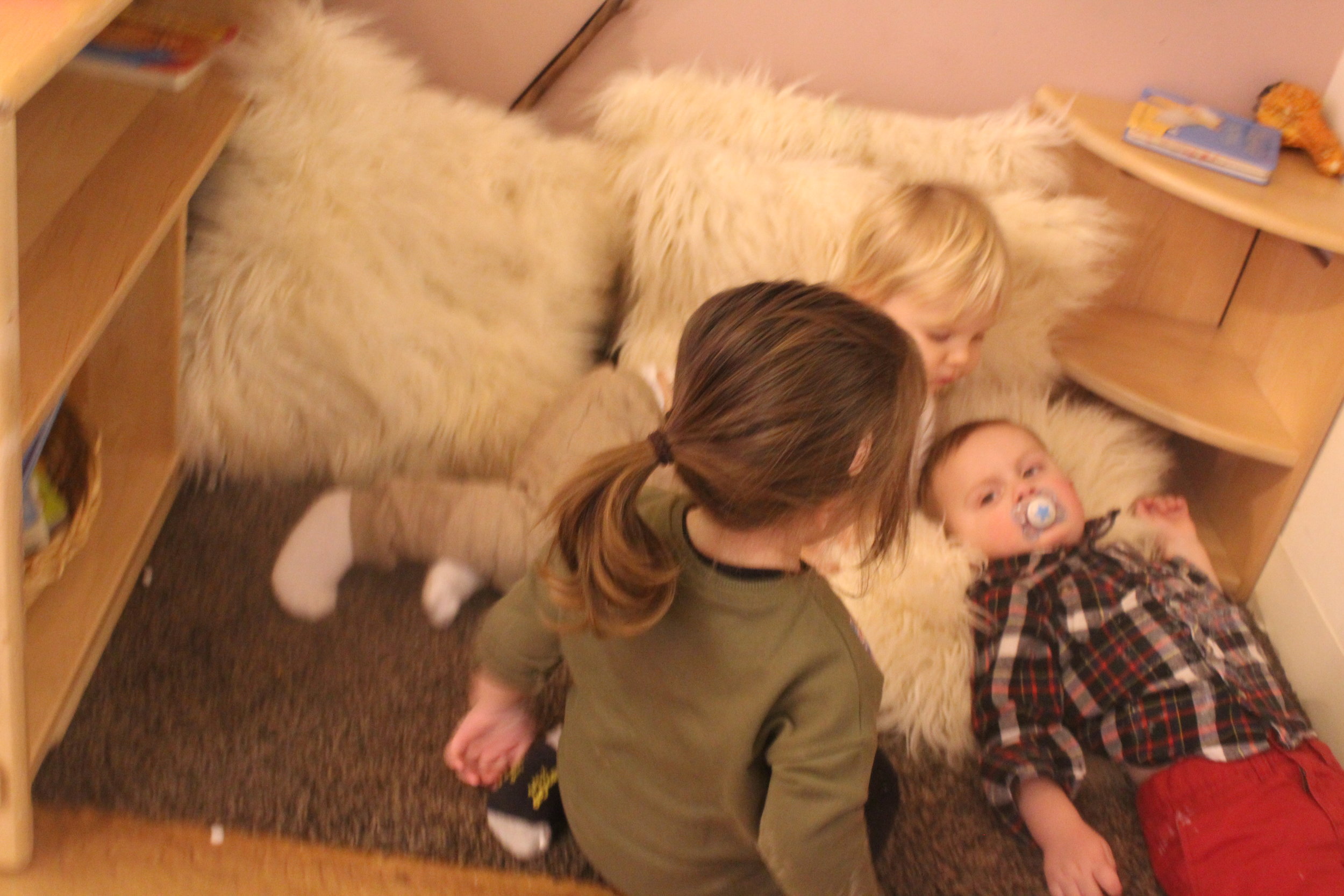  Today we had another friend that wasn't feeling very well today - while Parker was waiting for his Mom to pick him up Katerina and Jackson sat next to him, sang him songs, and blew him kisses.&nbsp; 