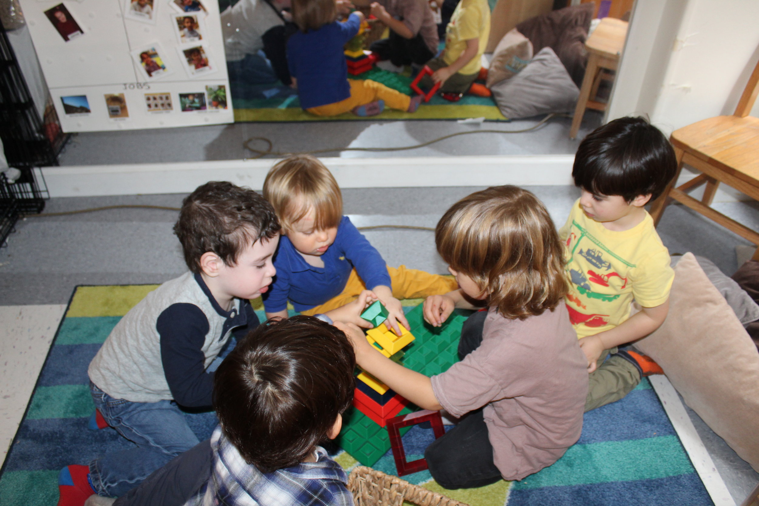  &nbsp;Harry appeared interested as he observes the children exploring and building together.&nbsp; He joins the group and seems comfortable as he engages with them.&nbsp; It was amazing to see how the older children and Harry shared the space and to