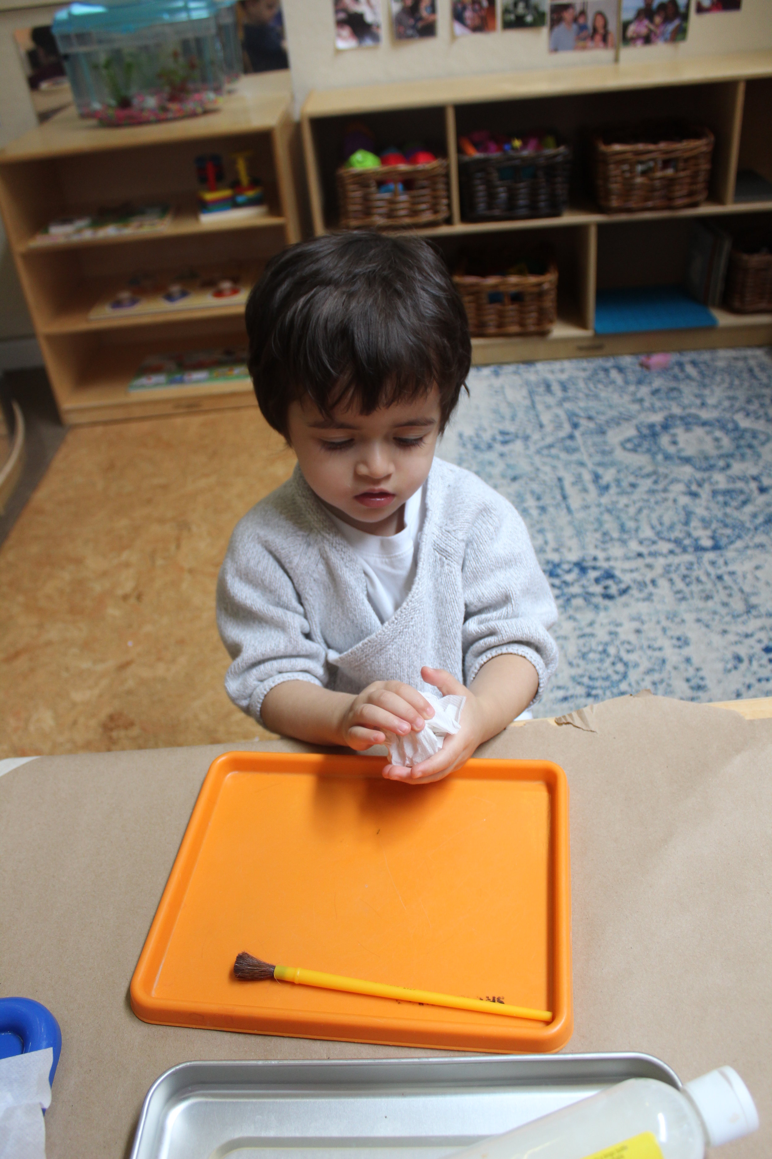  Various techniques in art promote a different sensory exploration and experience as children use materials.&nbsp;&nbsp;Adding texture to their art with paper towel and watercolor, they can create abstract textures in their painting. 
