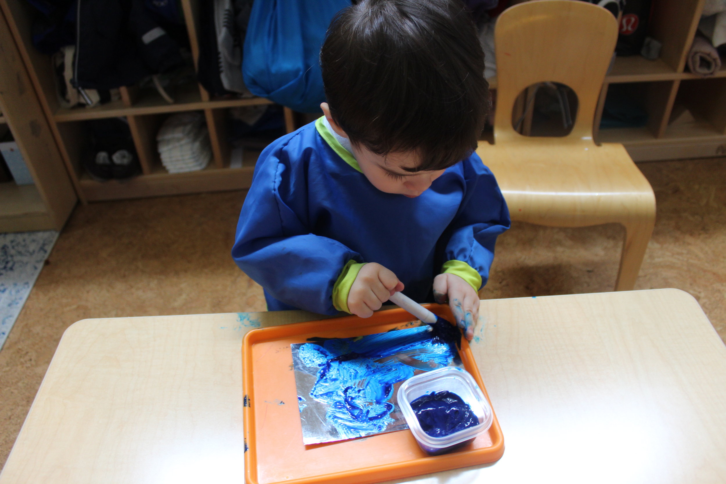   Teacher:  "Mario, what color are you using for your mirror painting?"   Mario:  "Color, blue! Snowballs!" 