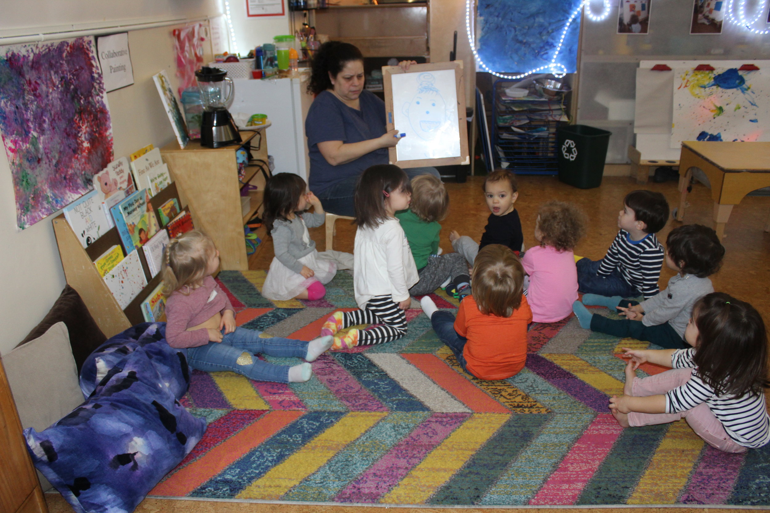  During circle time, Ms. Janet drew a self-portrait of Ms. Sandra.&nbsp; She asked the children, What is Sandra missing?&nbsp; All the children participated and articulated the different features until the self-portrait was completed.&nbsp; I don't s