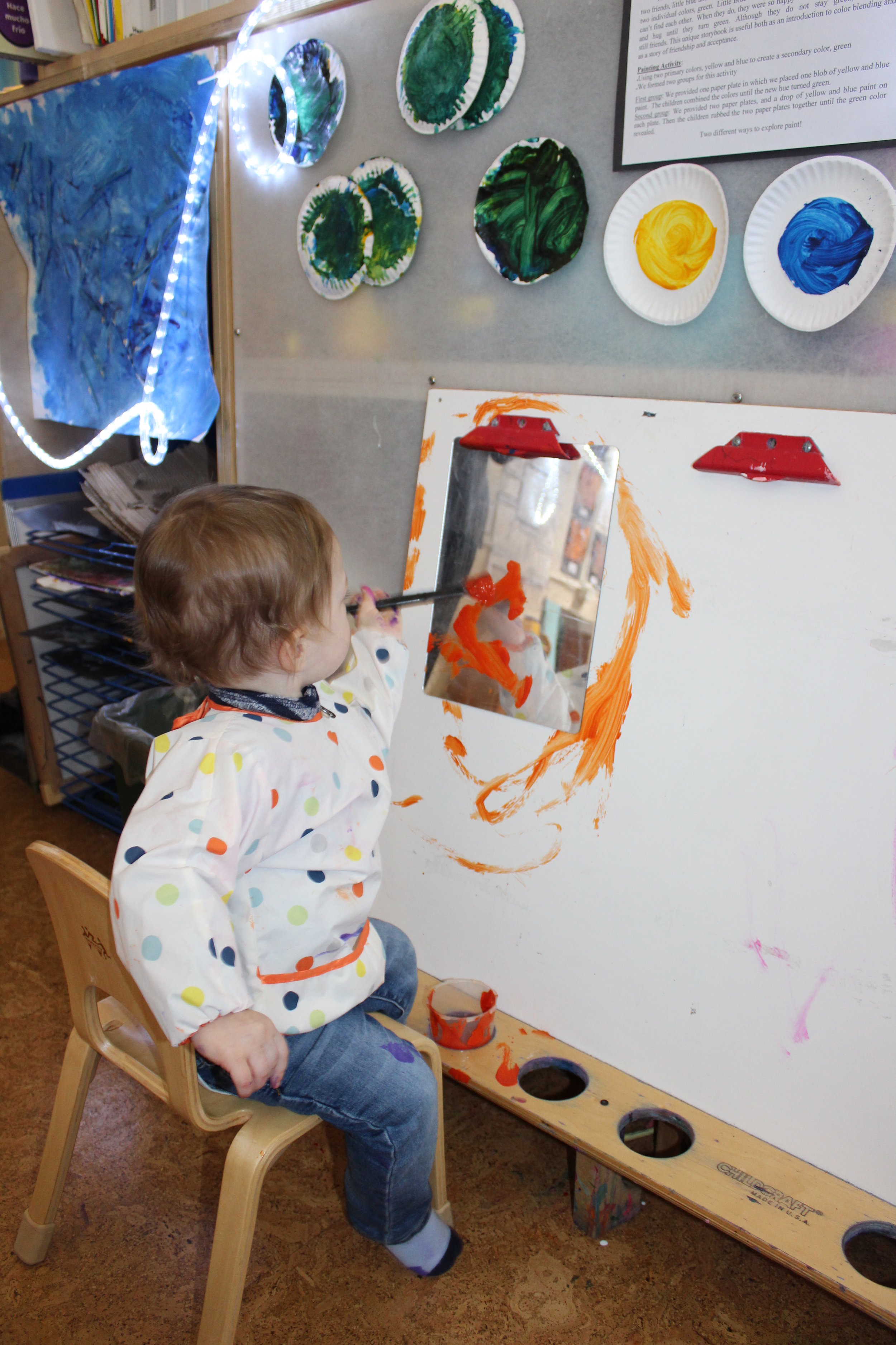  Grayson is feeling at ease in his classroom environment and interacting with different materials.&nbsp;&nbsp;     This fun activity helps children to experience a different form of painting on paper.&nbsp;It allows them to explore, experiment and di
