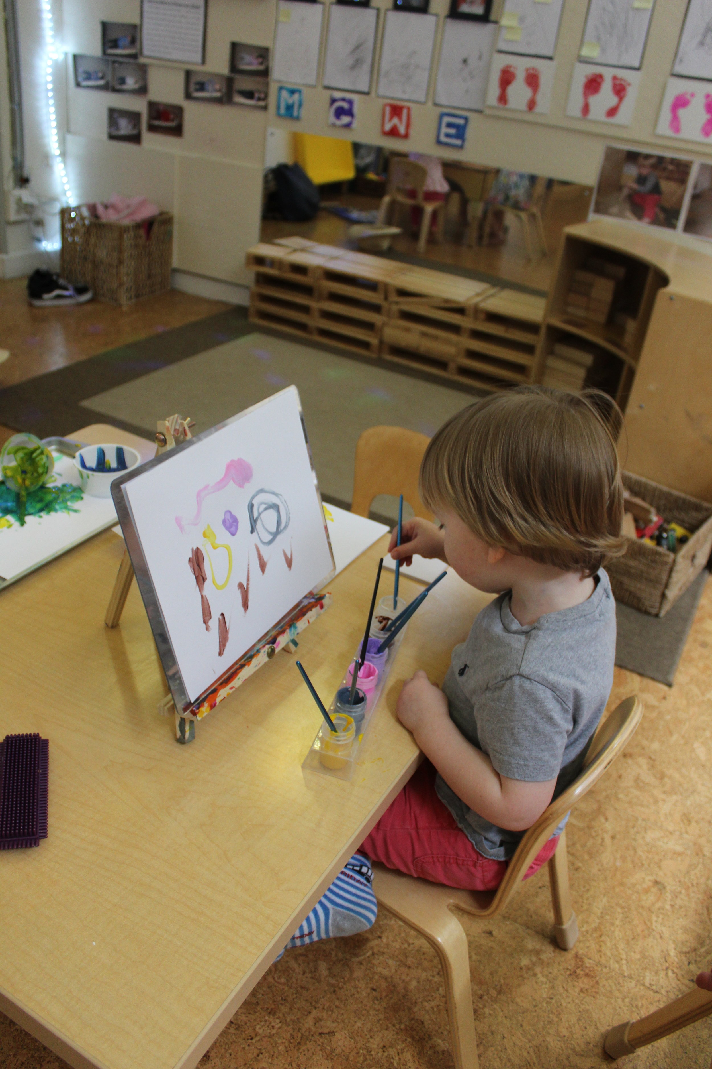  Painting at the small aisle&nbsp;has always been one of the children's favorite activities.&nbsp; It seems that it gives them a different perspective on painting.&nbsp; As they use a thin brush and a variety of colors, they appear to relax&nbsp;as t