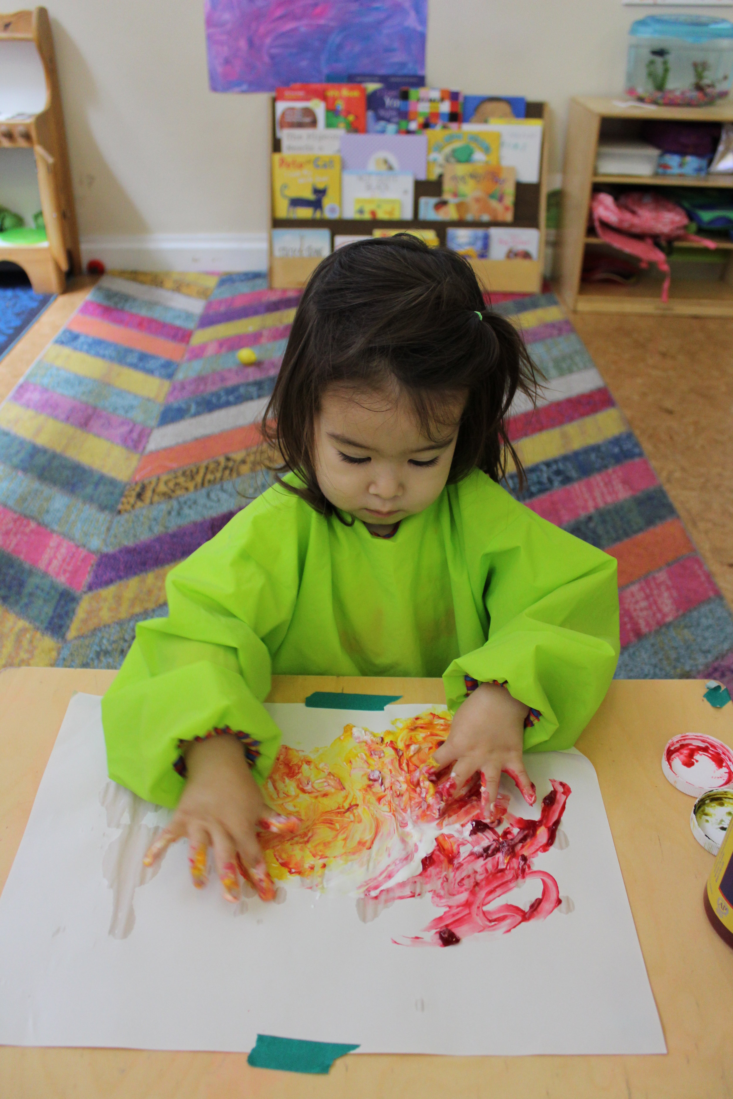      Fingerpaint is a kind of paint intended to be applied with the fingers. It allows children to use their imagination and create. It encourages cognitive development and strengthens the hand and fingers which helps with fine motor skills. Children