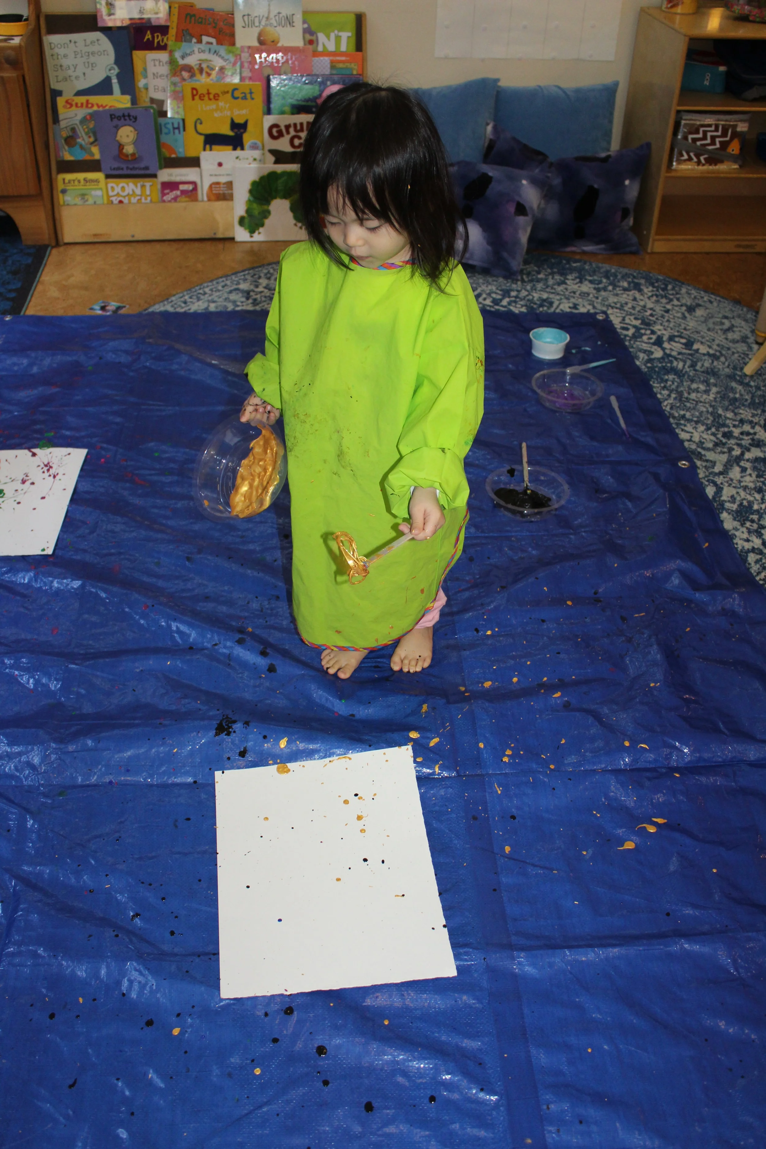  For literacy week we also recognized Jackson Pollock, an artist that was famous for his splatter painting effect.&nbsp; &nbsp;The children created their&nbsp;splatter painting by using paintbrushes and rubber-band painting tools.&nbsp; The rapid mov