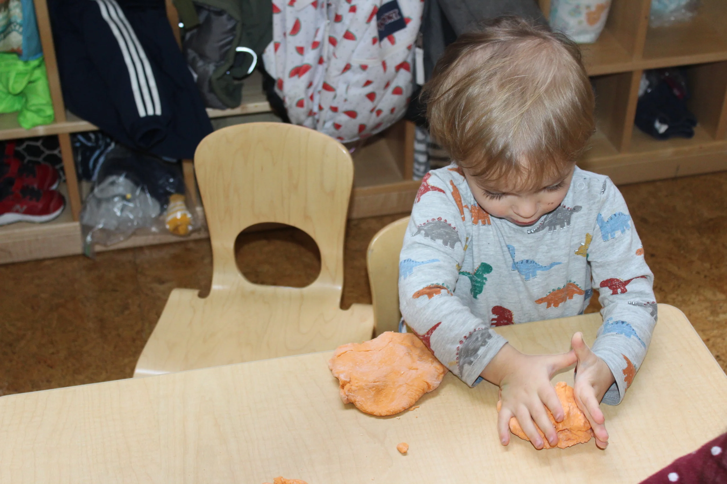  Hands-on activities are crucial for their development. They are naturally exploring by using their hands and fingers. Fine motor skills and texture are learned skills in these activities. Playdough always elicits curiosity on these young developing 