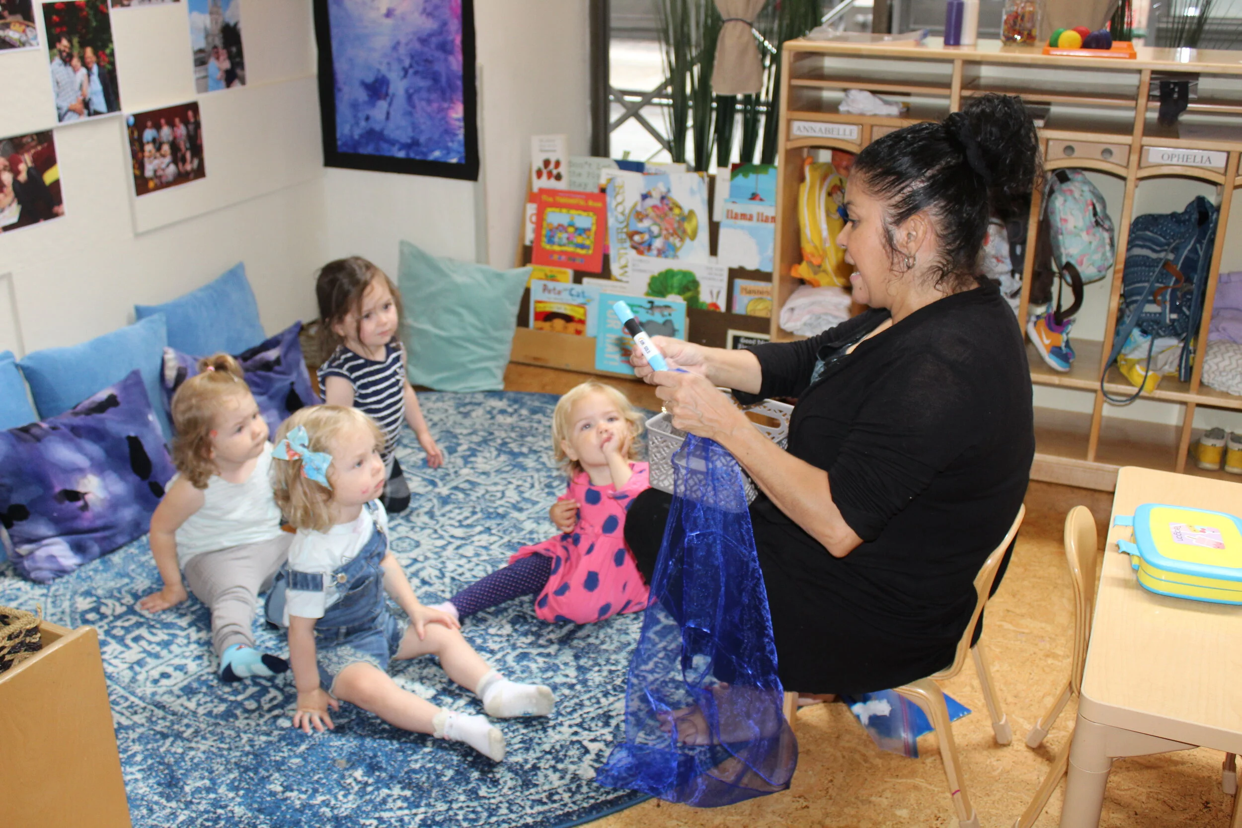  Our environment is full of different colors. We like to demonstrate to the children that colors are in items we play with, the clothes we wear, and the food we eat. Learning, in a fun and interactive way, enables the children to recognize and articu