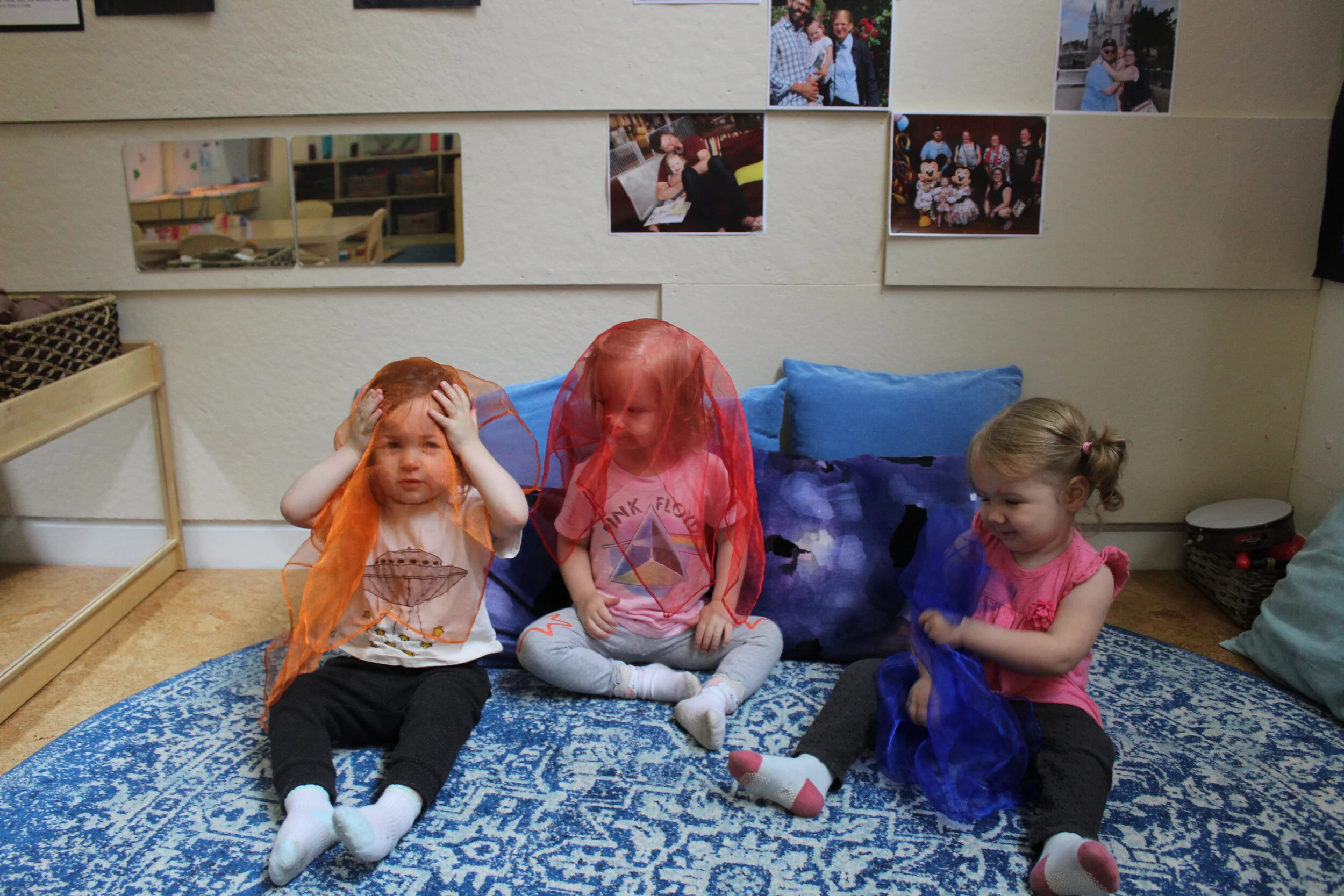  Sensory scarves are colorful, tactile, easy to grab, and fun to manipulate, and so beneficial to children! Each child selected and articulated the color of their choice. The teacher had them explore them and played some games. We played Peek-a-boo w