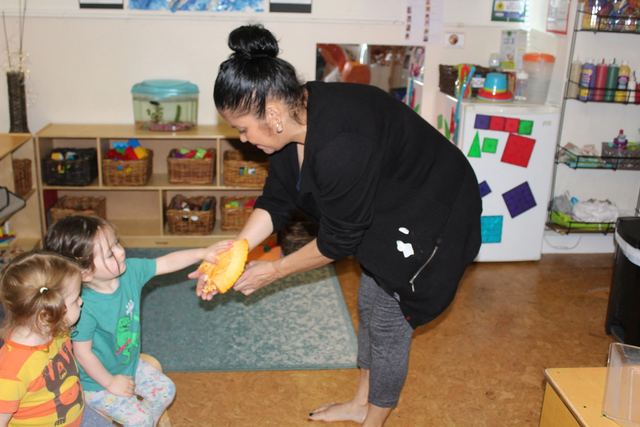  The children observed and explored the pumpkin differently. They touched the inside top portion of the pumpkin, but no one wanted to put their hands inside the pumpkin!! 
