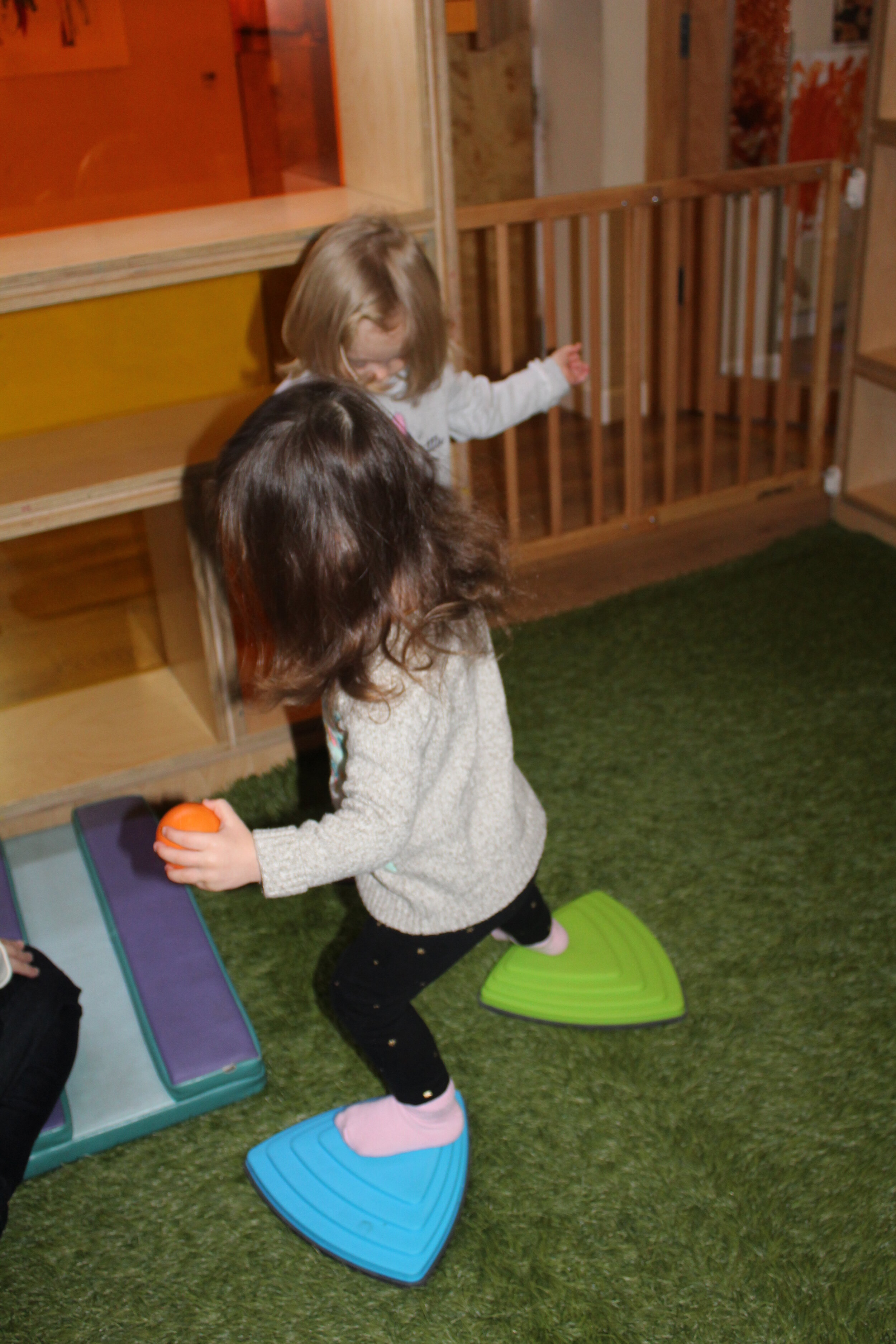  Physical play improves strength, endurance, balance, and body coordination when children play. In the gym, children run, go down the slide and throw a ball. They are building muscles!    