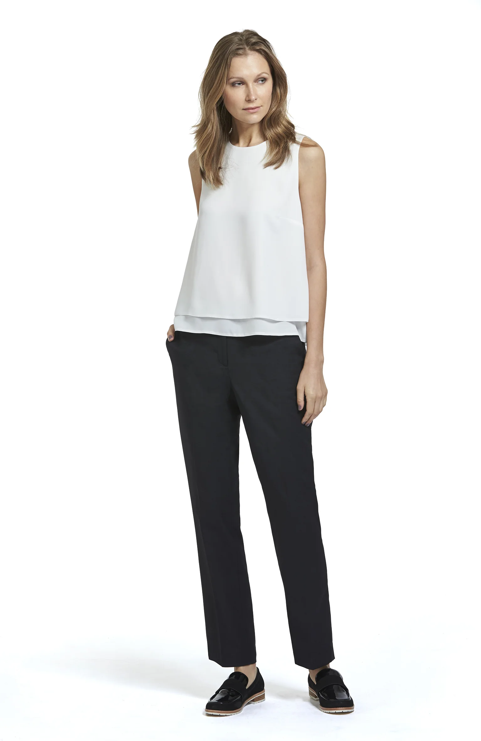 3034 : Ivory Layered Sleeveless Top 
