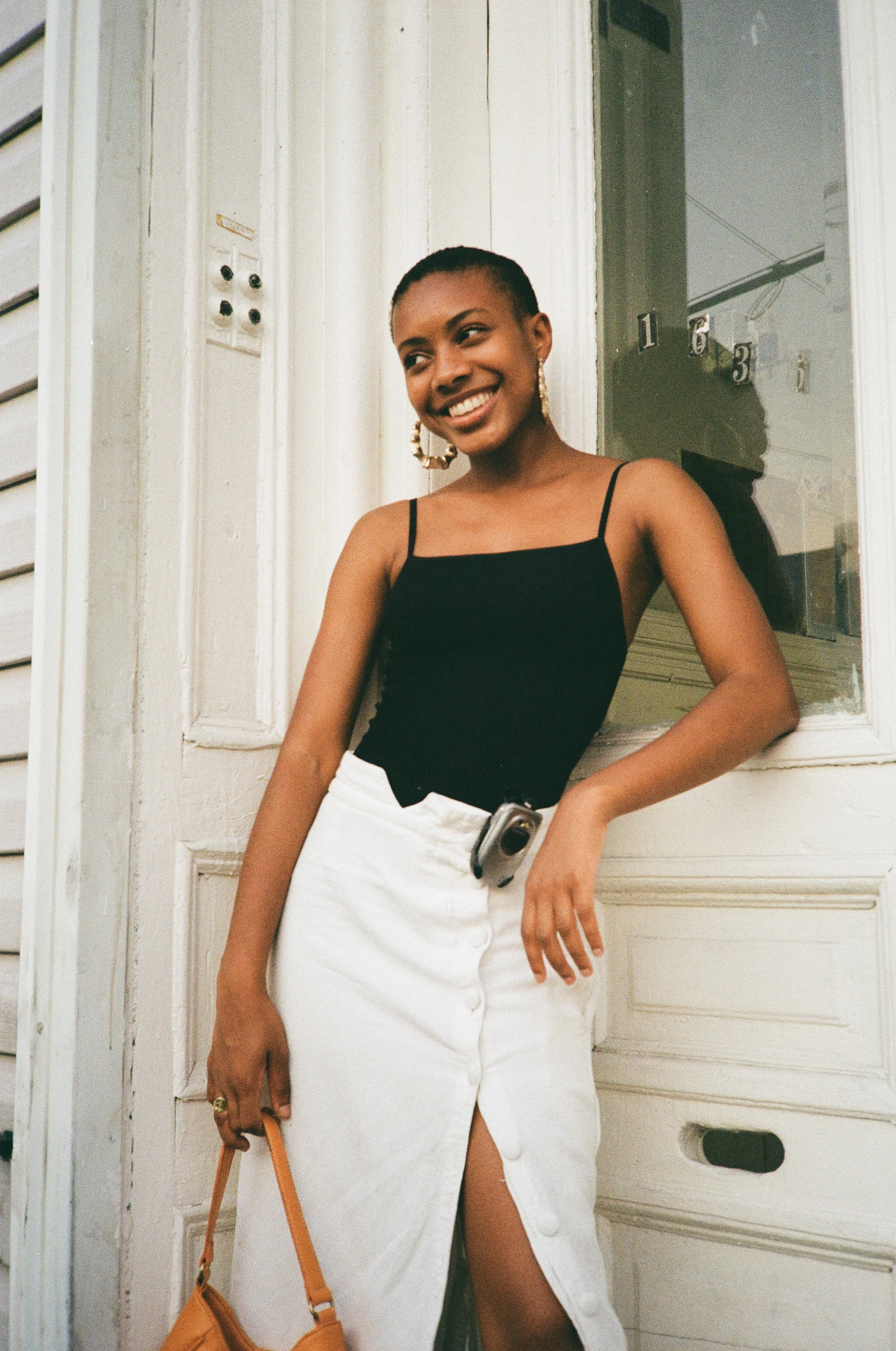 Shantel in Bushwick with her flip phone