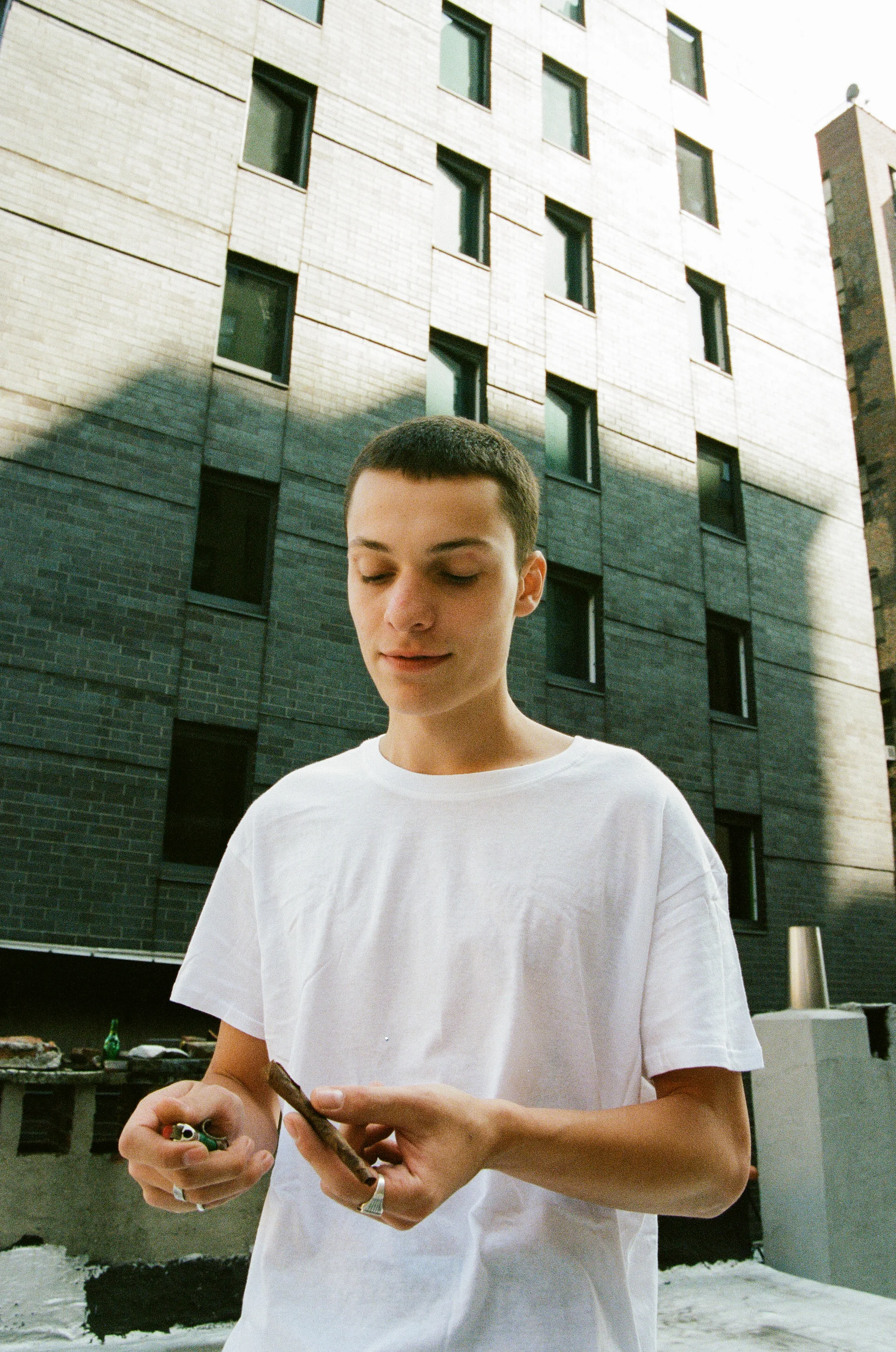 Miles on his roof after shooting