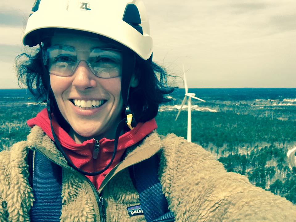 As part of her research, Clarice Assad was invited by GE to climb an active windmill in Cape Cod, Massachusetts. 