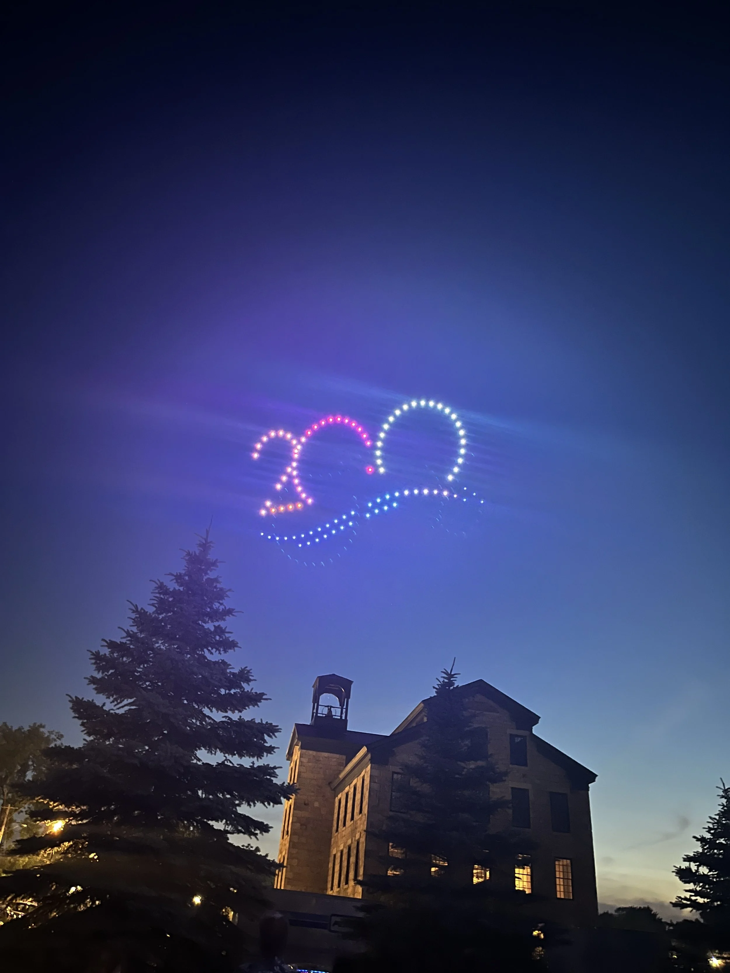 Drones take the shape of NYS Canal Corporation’s bicentennial logo following the concert in Seneca Falls, NY on July 4, 2025