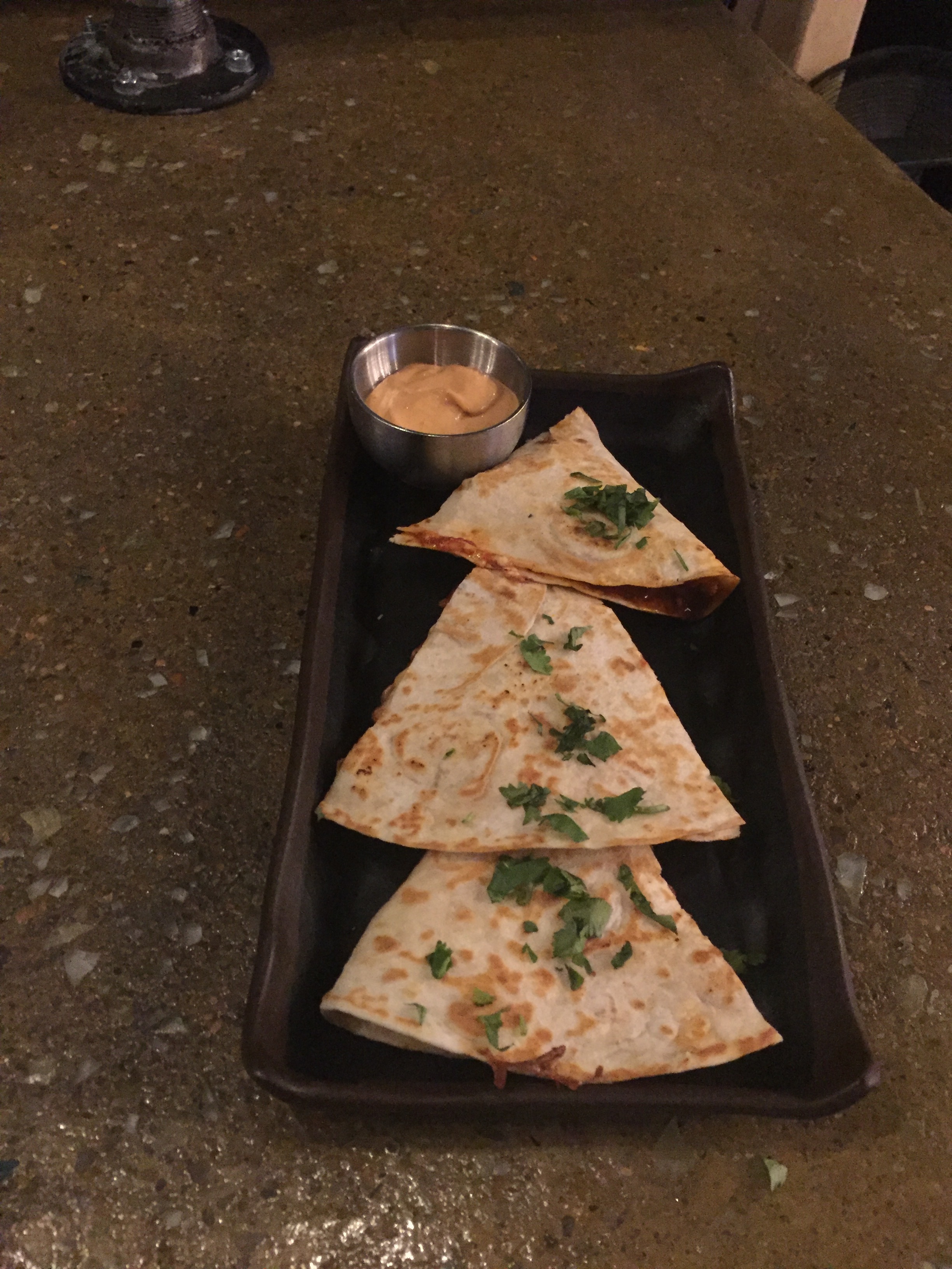 Chicken Tinga Quesadilla with Chipotle and Barbacoa