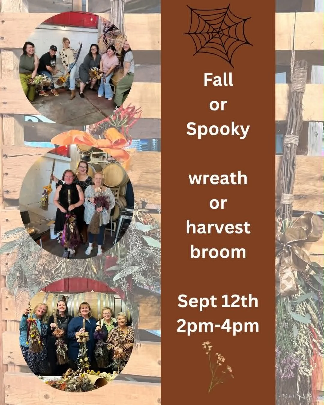 Wine &amp; Design: Fall/Spooky Wreaths or Harvest Brooms