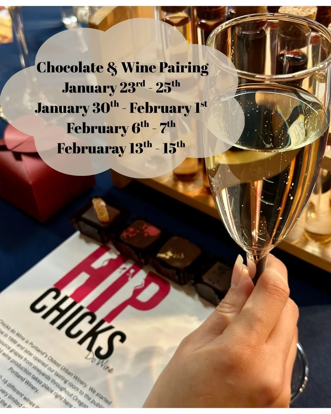 Wine and Chocolate Pairing --Multiple Dates January 23rd – February 15th