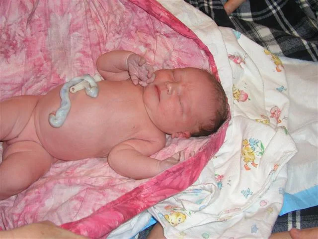 About to be weighed - 8lbs 1oz. Perfectly healthy - Amazingly fast birth. 3 1/2 hrs from first real contraction - about 2 hrs of pain. Almost no pushing. Everyone had joked that this baby was just going to "fall out."