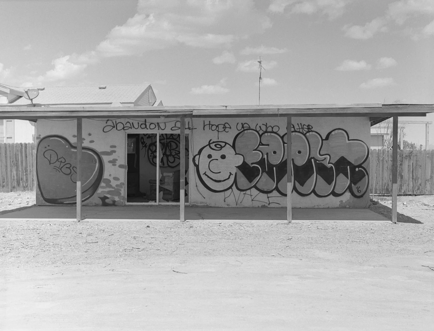 28 Aug 2016, Abandoned home, Bombay Beach, Salton Sea, CA. Pentax 645, Tri-X 400, Developed (D76) and Scanned by me.