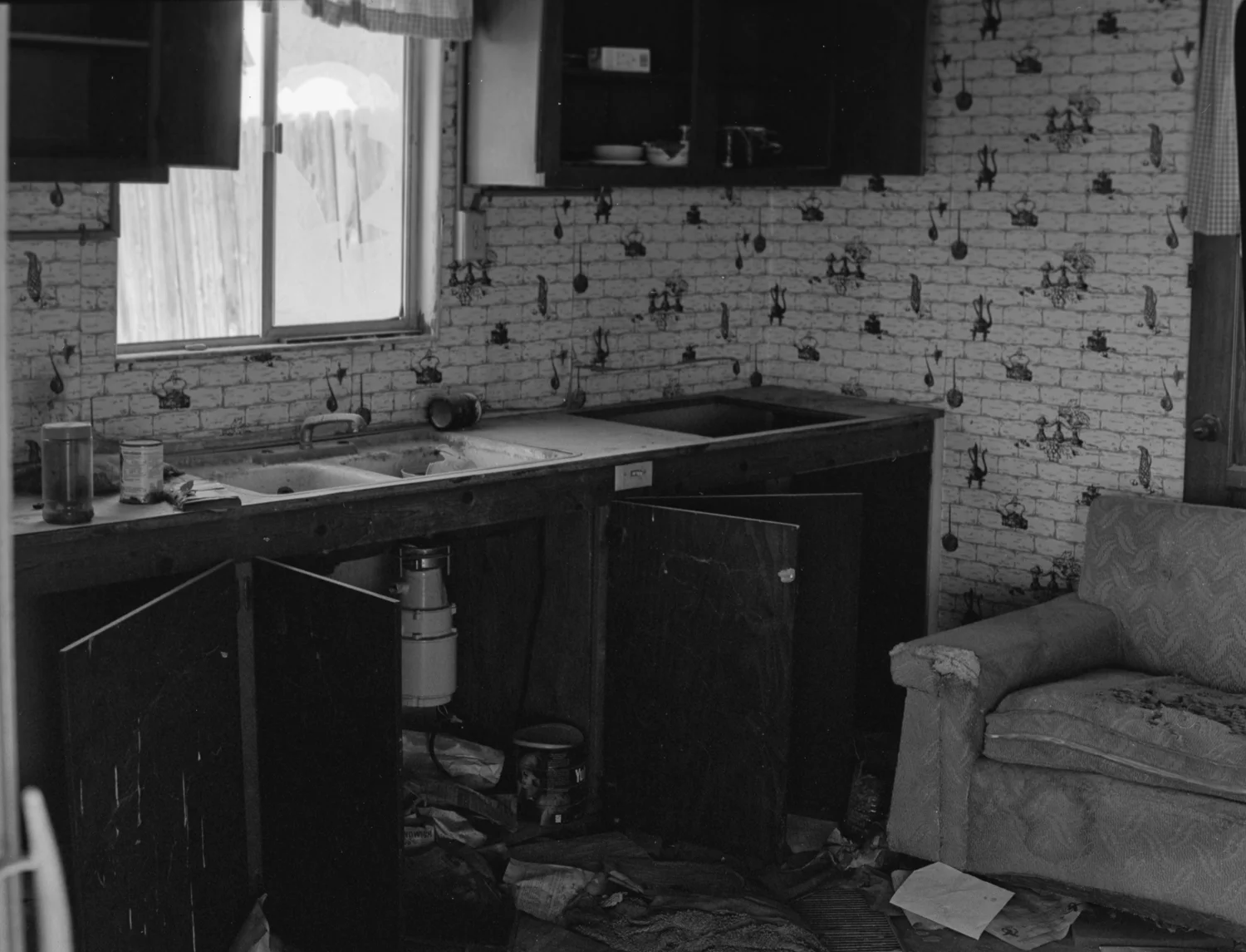 28 Aug 2016, Abandoned home, Bombay Beach, Salton Sea, CA. Pentax 645, Tri-X 400, Developed (D76) and Scanned by me.